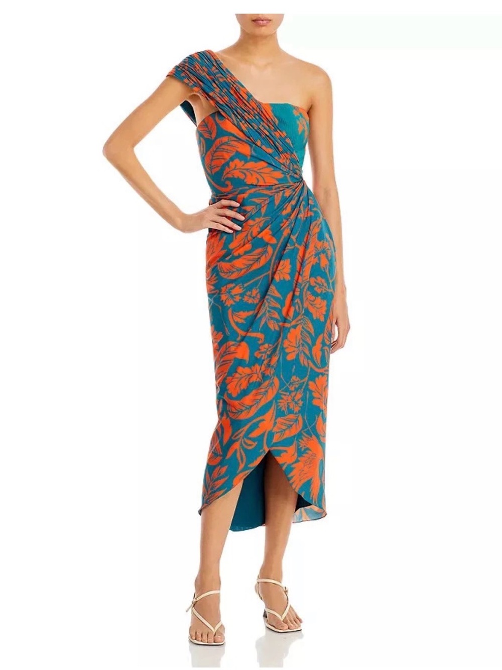 Andres Otalora Casablanca One Shoulder Multicolor Size 6  Floral Midi Dress